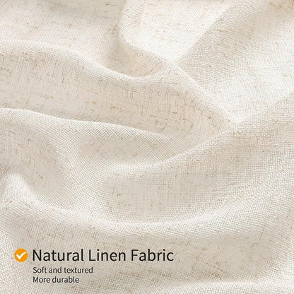 Linen Boho Lace Shower Curtain Liner Set 72x78 | Long Farmhouse Shower Curtain with Macrame Decor, Cotton Bohemian French Country Bath Curtain , Beige/Cream