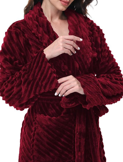 Yurhap Premium Robes for Women - Super Soft Cozy Fleece Womens Robe Plush Long Bathrobe