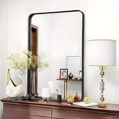 Fabuday Bathroom Mirror for Over Sink - 24x32 Inch Rectangle Black Framed Mirror for Bathroom, Metal Frame Bathroom Vanity Mirror Wall Mounted for Restroom, Farmhouse, Living Room, Hallway
