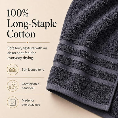 Velqora Bath Towels, 2 Pack, 30 x 60 in, 100% Cotton, Soft, Gray | Balanced Weight | Everyday Comfort | Easy Care
