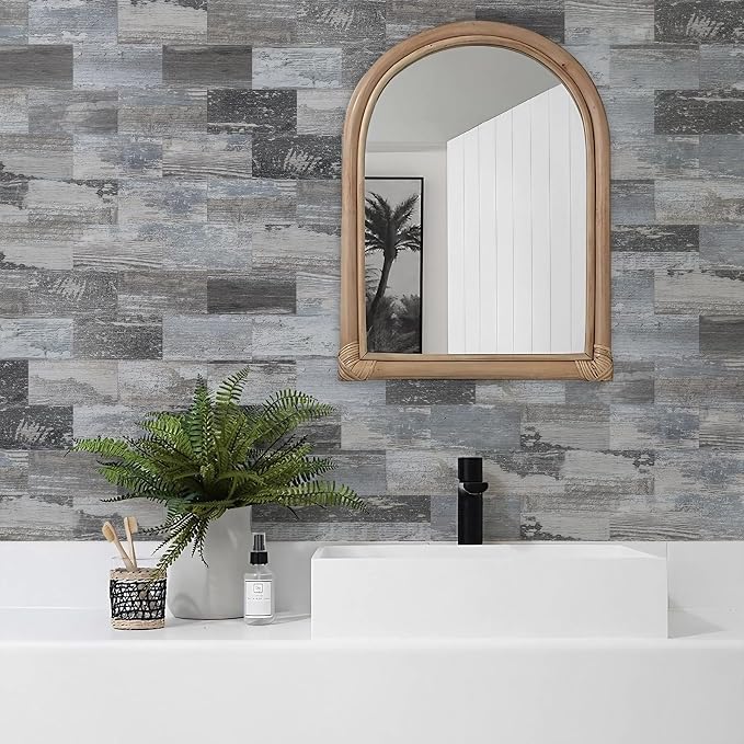 Vamos Tile 100-Piece Peel and Stick Backsplash Seamless Tile,3''x6'' Distressed Wood PVC Subway Tile,Stick on Backsplash for Kitchen/Bathroom/Laundry Room