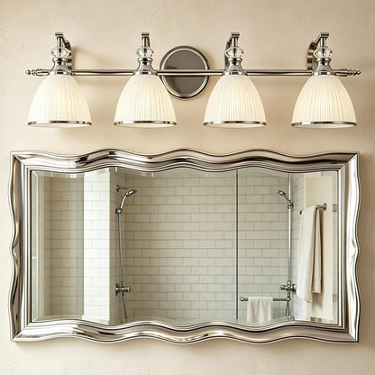 Vanity Lights for Bathroom Over Mirror, Elegant Wall Sconces with Milky White Hand-Painted Frosted Glass Shade, E26 Socket (Bulbs Not Included) (Polished Chrome, 4-Light)