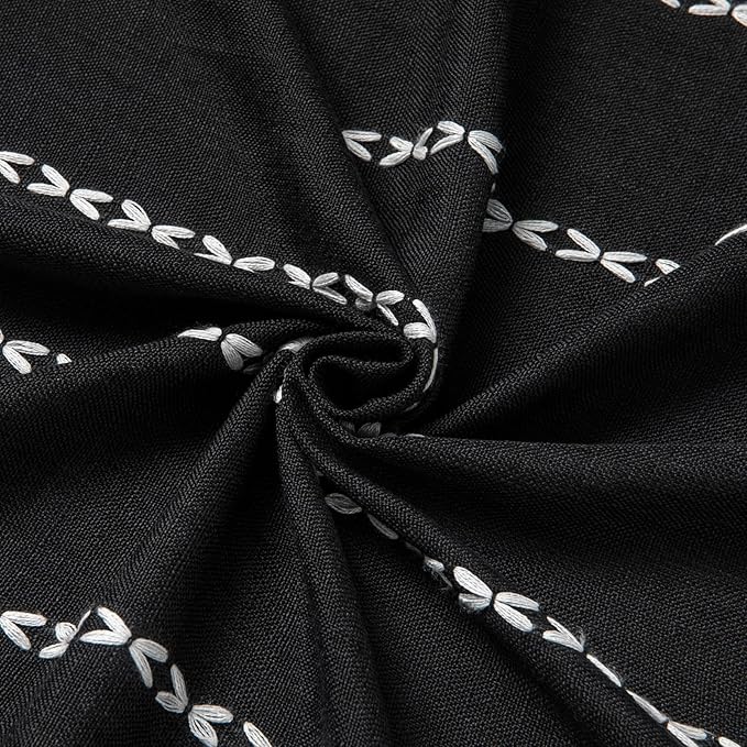 MitoVilla Boho Extra Long Shower Curtain 72 x 96, Black Modern Farmhouse 96 inch XL Polyester Linen Texture Tassel Fabric Shower Curtain Set with Hooks for Cottagecore Country Bathroom Decor,Black