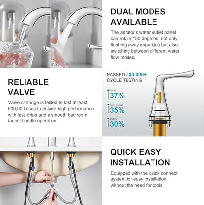 KENES Bathroom Faucets for Sink 3 Hole, Chrome 8 Inch 2 Handle Widespread Bathroom Faucet, Bathroom Vanity Faucet with Pop Up Drain & Supply Lines, LJ-9075-5