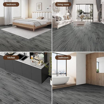 INMOZATA 36 Pack Peel and Stick Floor Tile Waterproof Vinyl Plank Flooring | 54 Sq.Ft, Heat-resistant, Wood Grain Self Adhesive Flooring for DIY Bedroom Living Room Bathroom Kitchen (Natural Gray)
