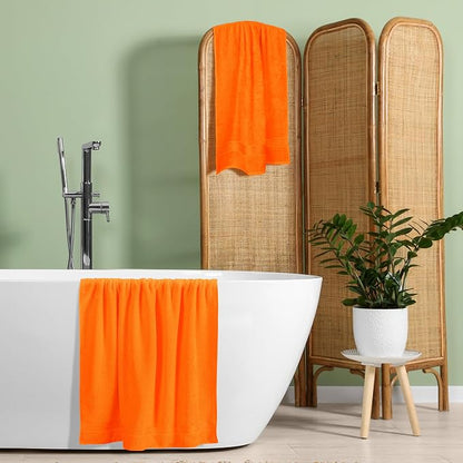 Cotton 2 Pack Oversized Bath Towel Set 28x55 inches, Large Bath Towels, Ultra Absorbant Compact Quickdry & Lightweight Towel, Ideal for Gym Travel Camp Pool - Orange