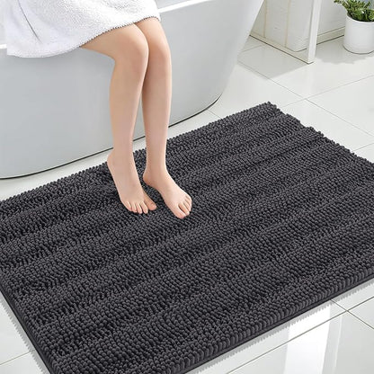 OLANLY Thick Large Bathroom Rugs 44x32, Soft Chenille Bath Rugs, Dark Grey | Absorbent Striped, Rubber Backing, Machine Wash Dry, Bath Mats for Bathroom Floor, Tub and Shower, Home Decor Accessories