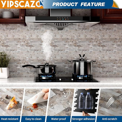 Yipscazo 2026 New Upgrade Peel and Stick Backsplash, Stick on Backsplash Tiles for Kitchen, Bathroom, Fireplace (20 Sheets, Perisa with Metal)