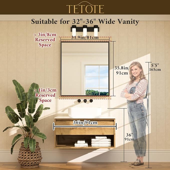 Brushed Nickel Bathroom Mirror for Over Sink 32" x 36" Brushed Nickel Beveled Framed Rectangle Vanity Mirror for Bathroom, Bedroom, Entryway, Living Room, Tempered Glass, Stronger Frame