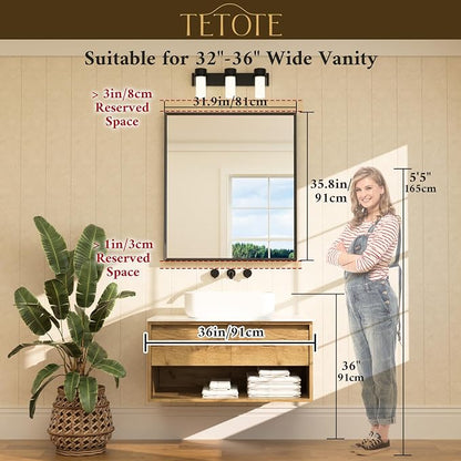 Brushed Nickel Bathroom Mirror for Over Sink 32" x 36" Brushed Nickel Beveled Framed Rectangle Vanity Mirror for Bathroom, Bedroom, Entryway, Living Room, Tempered Glass, Stronger Frame