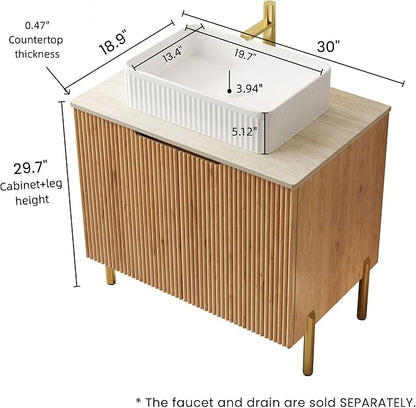 30" Modern Natural Oak Bathroom Vanity with Sink, Bathroom Storage Cabinet with 2 Soft Close Doors, Drain Assembly and Pipe NOT Included