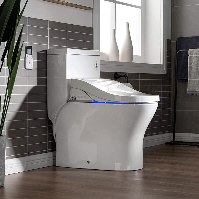 WOODBRIDGE One Piece 1.1GPF/1.6 GPF Dual Flush Elongated Toilet with Advance Smart Toilet in White