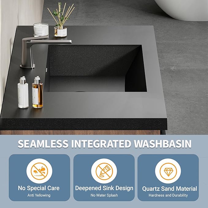 60'' Floating Bathroom Vanity with Sink Combo, Modern Wall-Mounted Striped Bathroom Storage Cabinet with Soft-Close Drawers and Double Quartz Sand Basins, No Assembly Required
