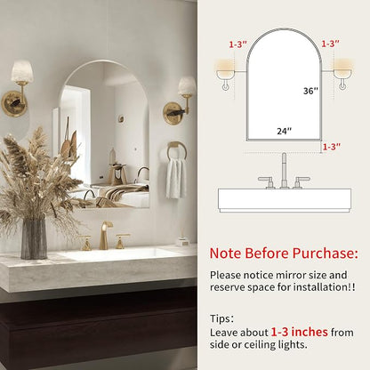 24x36 Inch Arch Bathroom Mirror Medicine,Cabinet,Brushed Silver Wall Mounted Bathroom Mirror with Storage,Adjustable Glass Shelves,Surface Mount Only,Mirrored Medicine Cabinets for Bathroom