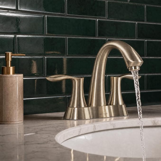 Champagen Gold Bathroom Faucet 3 Hole, 2 Handle Bathroom Sink Faucet, 4 Inch Centerset Bathroom Faucet with Drain Assembly, BF423-CB