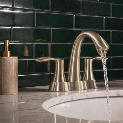 Champagen Gold Bathroom Faucet 3 Hole, 2 Handle Bathroom Sink Faucet, 4 Inch Centerset Bathroom Faucet with Drain Assembly, BF423-CB