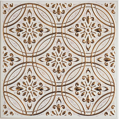 Peel and Stick Metal Tiles, Pastel Painted Gold, 10-Pack | 8 x 8 in tile size; Covers up to 4.44 sq ft; Aluminum; Water-resistant surface; For kitchens, ceilings, DIY projects