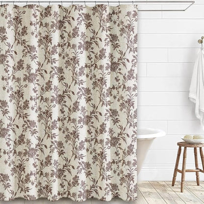 WOUVMA Extra Long Brown Shower Curtain Floral Cotton Linen Cottagecore Shower Curtain for Bathroom 96" L x 72" W