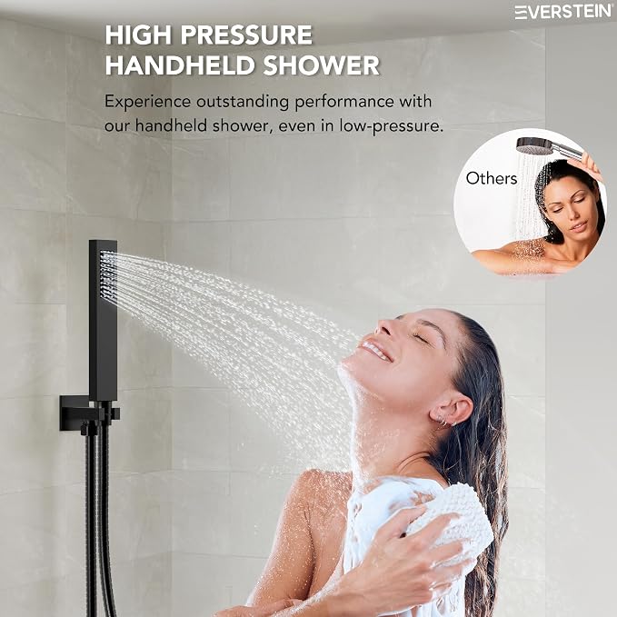 10" High-Pressure Rainfall Shower Faucet, Celling Mount Dual Shower Head System, Matte Black