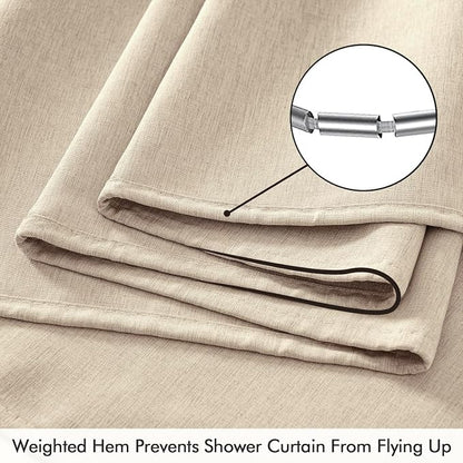ANRODUO Copper Brown Extra Long Linen Fabric Shower Curtain Set - W72xL108 | Farmhouse Shower Curtain with 12 Metal Hooks, Waterproof Heavy Duty, Button Hole Design, Machine Washable for Bathroom