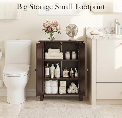 SUPER DEAL Modern Bathroom Floor Storage Cabinet with Adjustable Shelf and Double Door Rust Proof, Living Room Modern Home Furniture Storage Organizer Cabinet, Brown