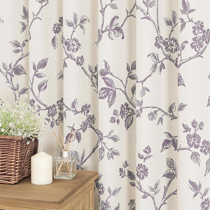 MitoVilla Long Shower Curtain Set 72 x 78, Cotton Floral Cottagecore Spring Shower Curtains for Bathroom, Modern Farmhouse Country Plant Leaves Bathroom Décor