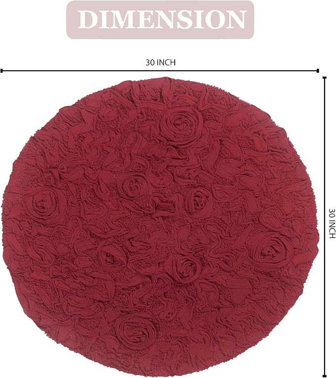 Home Weavers Bell Flower Collection 100% Cotton Tufted Bath Rugs, Extra Soft and Absorbent Bath Rugs, Non-Slip Bath Mats, Machine Washable, Bath Mats for Bathroom Floor and Tub, 30" Round, Red