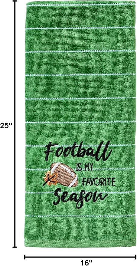 SKL Home Fall/Autumn Football is My Favorite Season 100% Cotton Embroidered 2pc Hand Towel Set, Decorative for Bath/Kitchen/Bar & Gift, Green