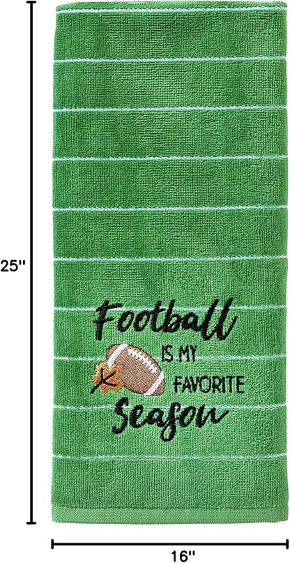 SKL Home Fall/Autumn Football is My Favorite Season 100% Cotton Embroidered 2pc Hand Towel Set, Decorative for Bath/Kitchen/Bar & Gift, Green