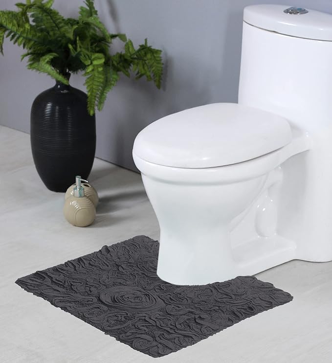 Home Weavers Bell Flower Collection 100% Cotton Tufted Bath Rugs, Extra Soft and Absorbent Bath Rugs, Non-Slip Bath Mats, Machine Washable, Bath Mats for Bathroom Floor and Tub, 20"x20" Contour, Gray