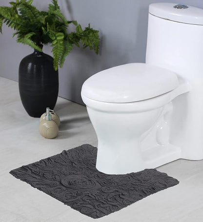 Home Weavers Bell Flower Collection 100% Cotton Tufted Bath Rugs, Extra Soft and Absorbent Bath Rugs, Non-Slip Bath Mats, Machine Washable, Bath Mats for Bathroom Floor and Tub, 20"x20" Contour, Gray