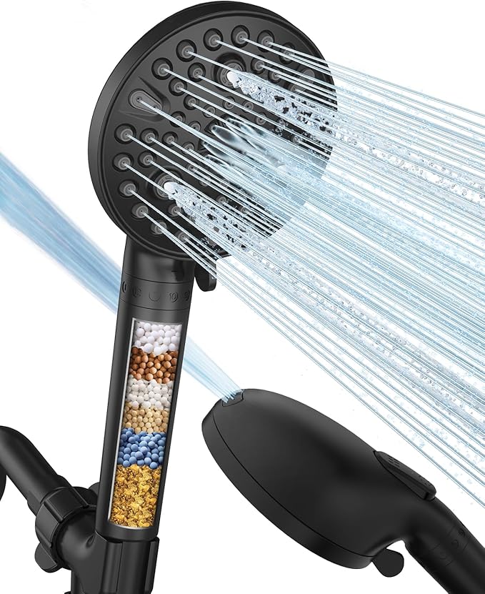 MakeFit Filtered Shower Head with Handheld-10 Modes High Pressure Showerhead with Built-in Power Wash,Long 71-inch Hose & Adjustable Bracket, Water Softener Filter Beads for Hard Water-Remove Chlorine