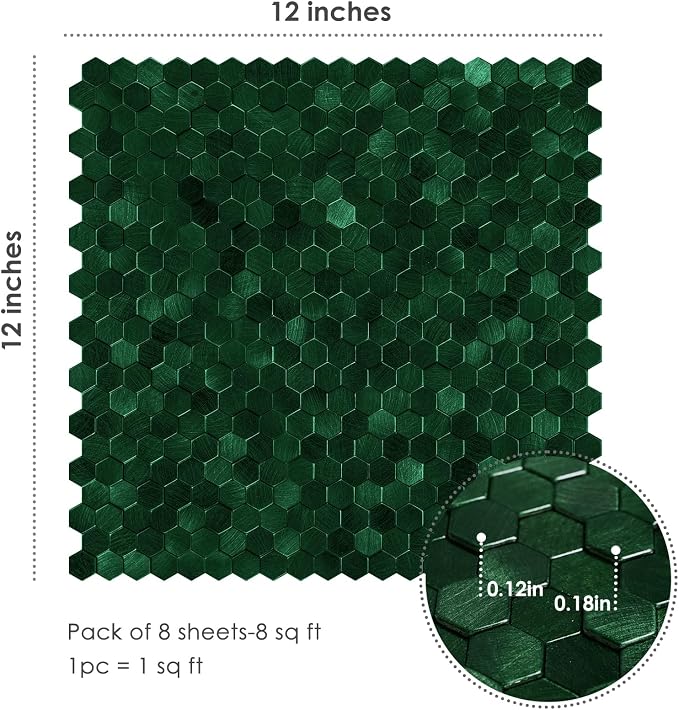 STICKGOO Peel and Stick Backsplash Tiles, Stick on Mosaic Self Adhesive Tiles, 3D Hexagon Backsplash for Kitchen Bathroom Fireplace Vanity (8PCS, Emerald Green)