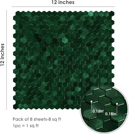 STICKGOO Peel and Stick Backsplash Tiles, Stick on Mosaic Self Adhesive Tiles, 3D Hexagon Backsplash for Kitchen Bathroom Fireplace Vanity (8PCS, Emerald Green)