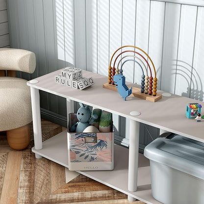 Homes: Inside + Out Apexa Modern 2-Tier Extra Wide Shelving Units, Collectibles Display Shelves, Easy Assembly Low Shelf, Home Storage Organizer for Living Room, Bedroom, Office, Taupe Grey
