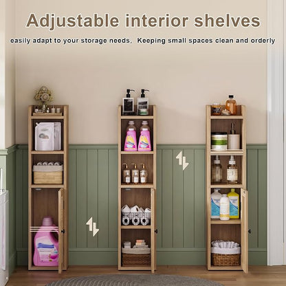 ChooChoo Small Bathroom Storage Cabinet with Adjustable Shelf | 7.1“W * 7.9”D, Corner Floor Cabinet, Narrow Toilet Paper Cabinets, Slim Bathroom Organizers, Small Spaces, Bathroom, Natural