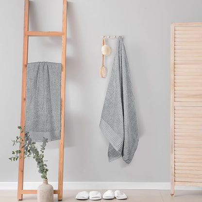 GLAMBURG 100% Cotton 2 Pack Oversized Bath Towel Set 28x55 Inches, Ultra Soft Highly Absorbant Compact Quickdry & Lightweight Large Bath Towels, Ideal for Gym Travel Camp Pool - Light Grey