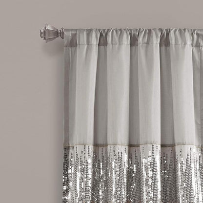 Lush Decor Night Sky Window Curtain Panel, Single, 42" W x 84" L, Gray & Blush - Sequin Curtains - Sparkle & Color Block Design - Modern Glam Decor - Long Curtains For Bedroom & Living Room