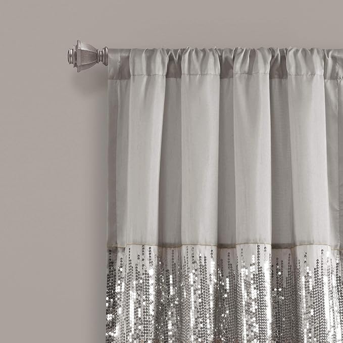 Lush Decor Night Sky Window Curtain Panel, Single 42"W x 95"L Gray & Blush - Sequin Backdrop Curtain - Room Darkening Curtains For Bedroom - Glam Decor