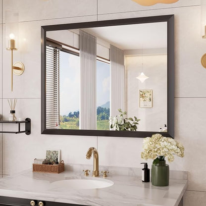 Bathroom Mirror Black, 44x36 Inch | Thick Metal Framed, HD Reflection, Anti-Rust, Hang Horizontally/Vertically, Suitable for Vanity, Bedroom, Bathroom, Entryway