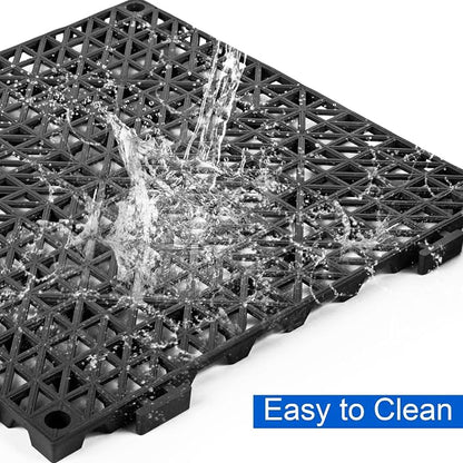 Modular Interlocking Cushion 55 Pack 11.8" x 11.8" Rubber Floor Tiles Non-Slip Splicing Drainage Mats for Deck, Pool, Outdoor Shower, Patio, Balcony, Indoor Bathroom, Kitchen, Yard (Black)