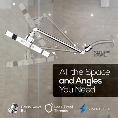 SparkPod 8" Round Rain Shower Head with 11" Shower Arm | Shower Head & Extension Arm Combo, Height Adjustable, High Pressure Performance, Easy 1-Minute Installation,Polished Chrome