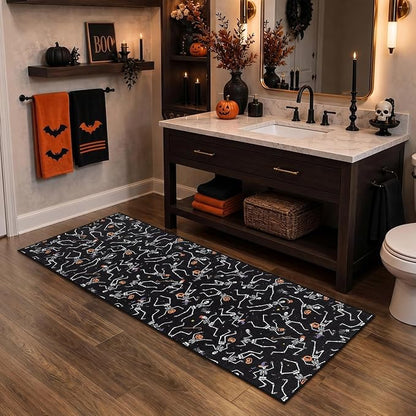 Tribesigns 2x6 Halloween Runner Rug Non Slip Washable Kitchen Runners for Hallways, Ultra Thin Gothic Skeleton Stain Resistant Floor Carpet for Beside Bathroom Laundry Room Decor, Black/2x6