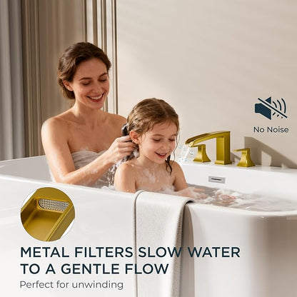 FORIOUS Roman Bathtub Faucet 3 Hole Deck Mount with 2 Handle Brushed Gold | Tub Faucet for 3-Hole Set, 6-12" Centered Distance, Widespread Garden Bath Tub, Waterfall Spout, High Flow, Brass