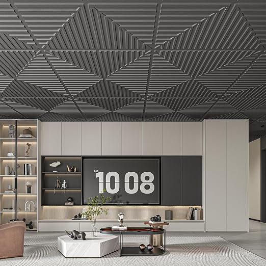 Art3d 12-Pack 2 x 2 ft 3D Textured Drop Ceiling Tiles, 24 x 24 in, Black | PVC, Lightweight, No Sag and Breakage, Compatible with Grid System, Perfect for Basement, Kitchen & Bathroom