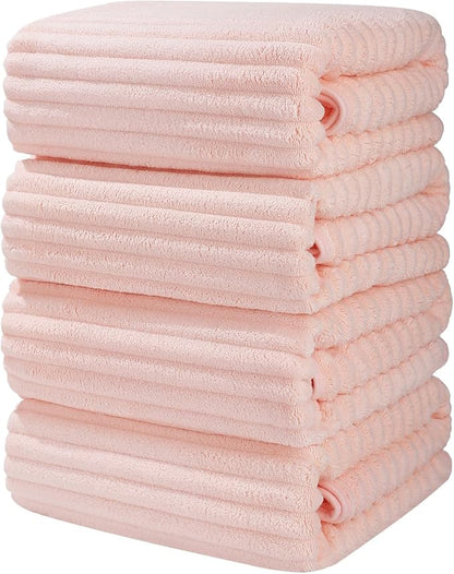 Luxury 4-Piece Quick-Dry Bath Towel Set 27.5X 55 Inches – Ultra Soft Microfiber for Bathroom, Bar, Pool, Gym & Travel – Elegant Twill Design