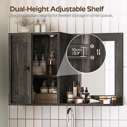 YATINEY Medicine Wall Cabinet with Mirror, Bathroom Mirror with Storage, Medicine Cabinet Mirror, Wall Mounted Home Storage, Adjustable Shelf, for Laundry Room, Bedroom, Camper, Hallway, Smoky Oak