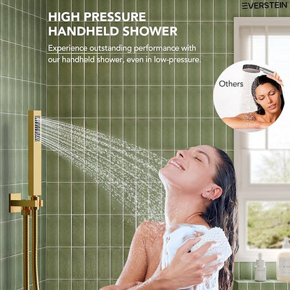 Shower Tub Faucet Set, 10" Bathroom Rainfall Shower Head Fixtures Combo with Handheld Spray and Tub Spout, Brushed Gold (Valve Included)
