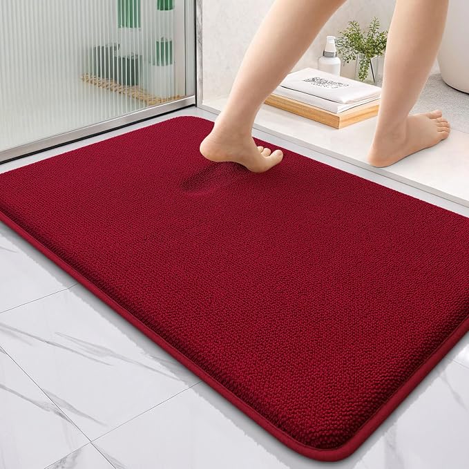 OLANLY Thick Memory Foam Bathroom Rugs 36x24, Soft Absorbent Bath Mat, Red | Quick Dry Bath Rugs, Non-Slip Carpet, Machine Washable Mats for Bathroom Floor, Tub and Shower, Home Decor Accessories