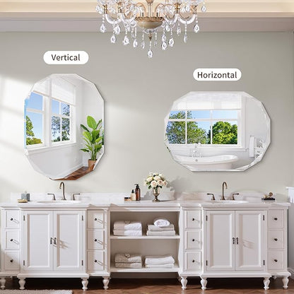 GLASHOM Frameless Bathroom Mirror, 30x40 inch Frameless Wall Mirrors Beveled Edge Wall Mounted, Oval Mirror for Bathroom, Living Room, Over Sink, Entryway Mirror Horizontal or Vertical